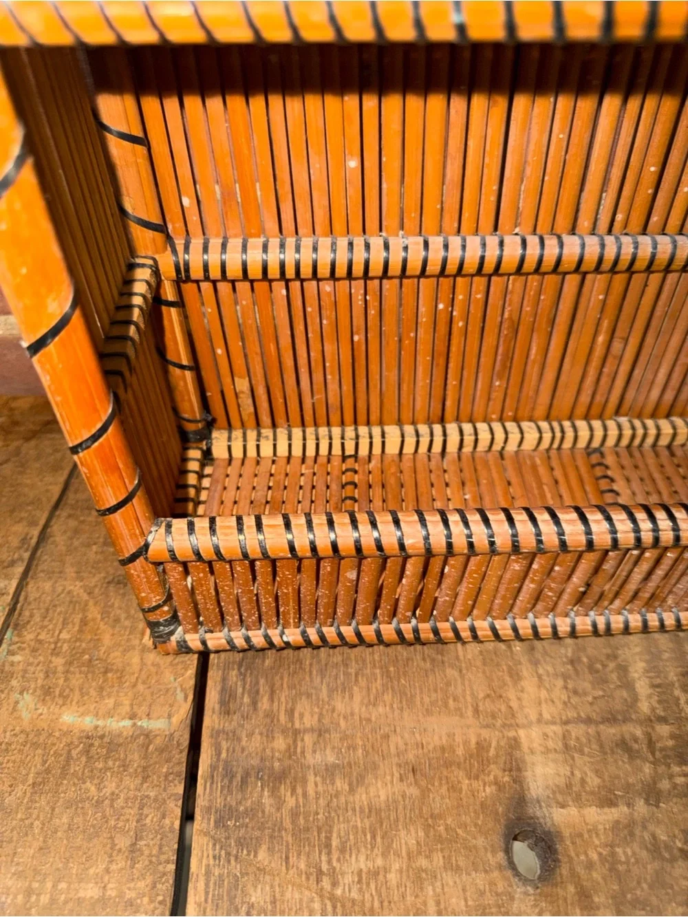 Handwoven Bamboo Spice Rack Organizer Orange Rattan Wall OrganizerThree Tier